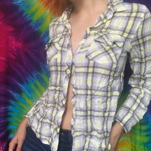 Justice Soft Yellow Button Down Flannel